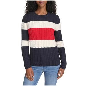 Tommy Hilfiger Women Sky Captain Colorblock Cotton Knit Crewneck Sweater Size M